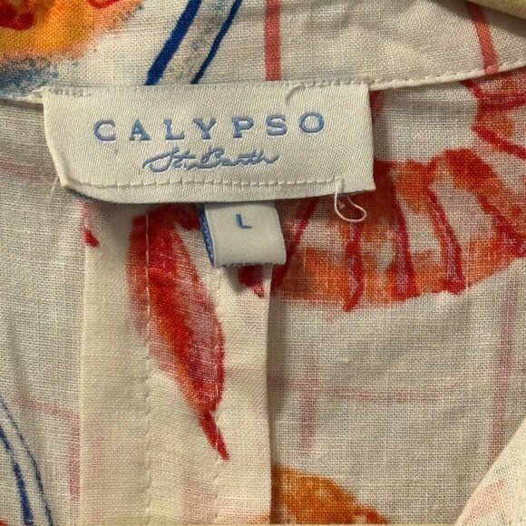 Calypso St. Barth Seafood Print Button-Up Shirt Sz L Linen & Rayon - Picture 3 of 12